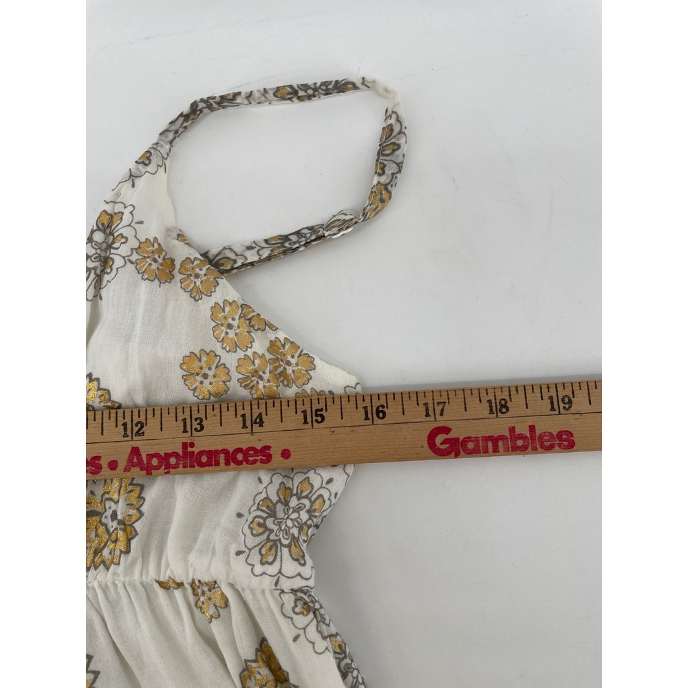 White and Gold Floral Maxi Dress - Sleeveless V-Neck - Picture 5 of 7
